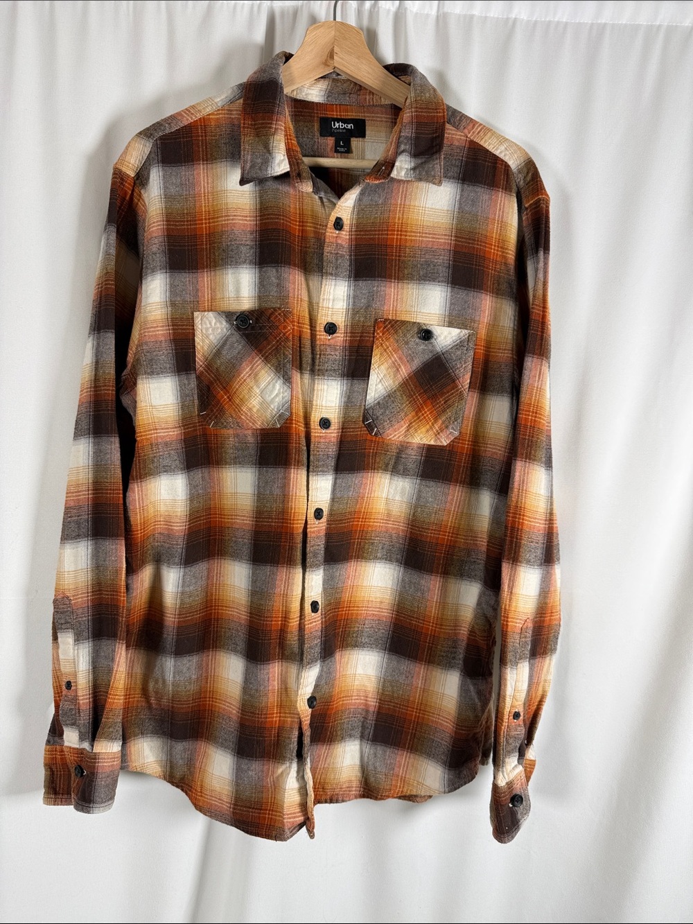urban pipeline Brown & Orange Plaid Flannel Button-Up Shirt